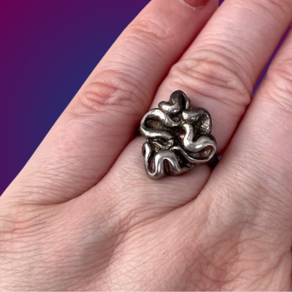 Vintage Jewelry - Vintage Israel stamped 925 sterling silver Brutalist freeform ring sz 6.5